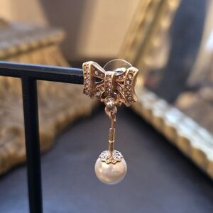 Vintage Rhinestone Bow & Pearl Drop Earrings